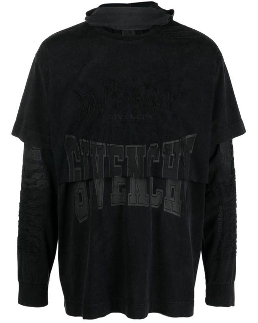 Givenchy Blue Logo-embroidered Long-sleeve T-shirt for men
