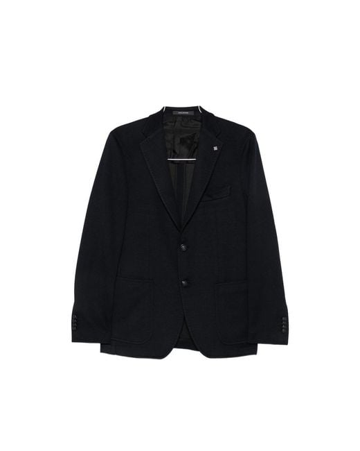 Tagliatore Black Single-Breasted Buttoned Blazer for men