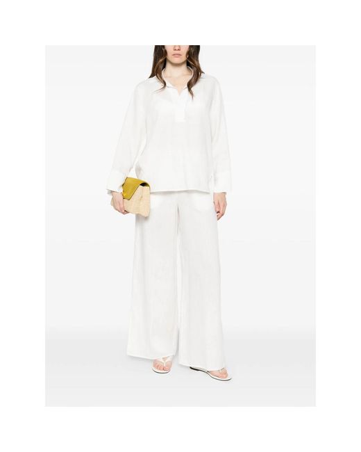 Panicale White Side-Slit V-Neck Blouse