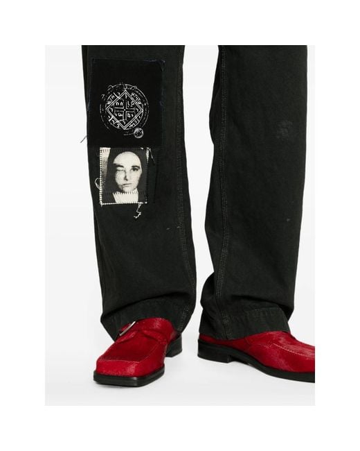 Enfants Riches Deprimes Black Patchwork Distressed Cotton Trousers for men