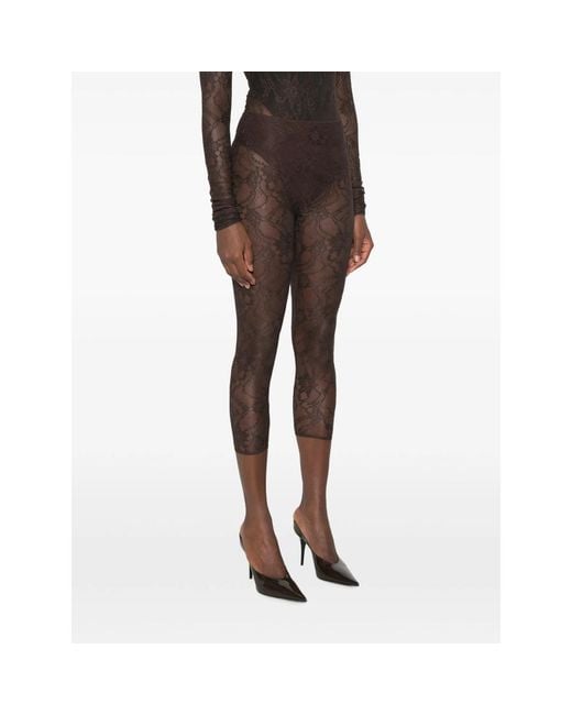 ANDAMANE Black Loli Lace-Pattern Cropped Leggings