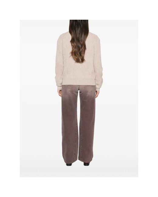 Allude Natural Ribbed Zip-Neck Sweater