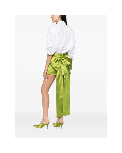 Self-Portrait Green Belted Bow-Detail Mini Skirt