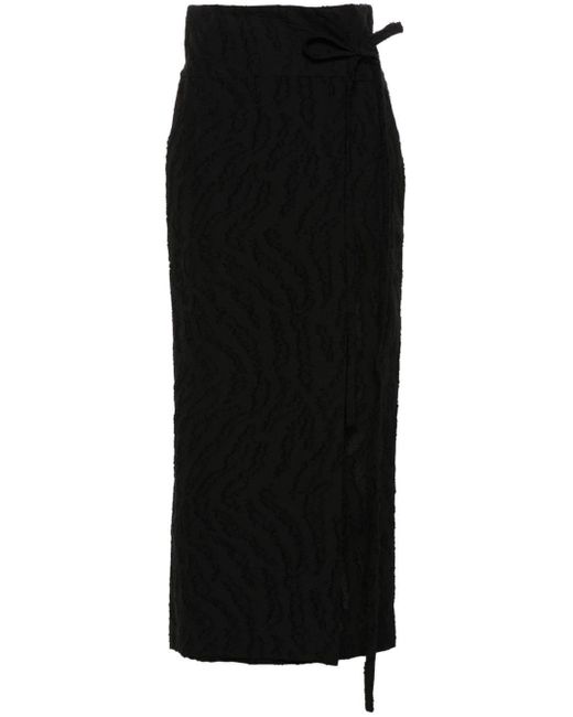 Tela Black Distressed Wrap Midi Skirt