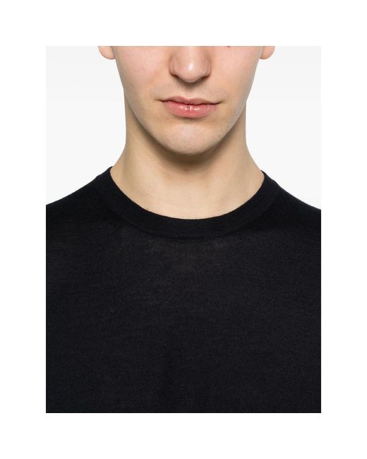 Fedeli Blue Short-Sleeve Crewneck Knitted Top for men