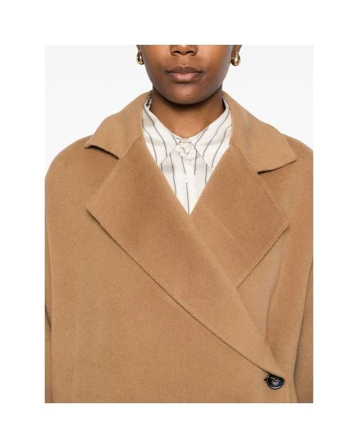 Soft Goat Brown Double-Breasted Patch-Pocket Coat