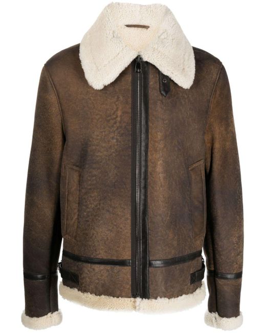 Eraldo Brown Shearling-Lining Leather Jacket for men