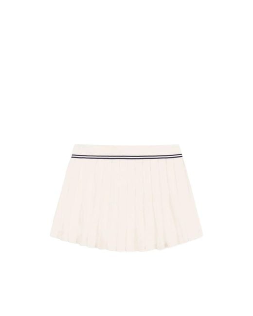 Sporty & Rich Natural Serif Pleated Logo-Embroidered Mini Skirt