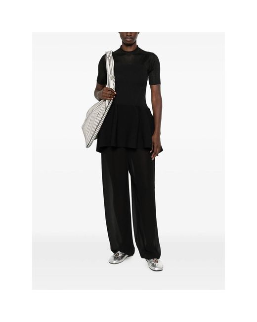 CFCL Black Pottery Lucent Ribbed Peplum Top