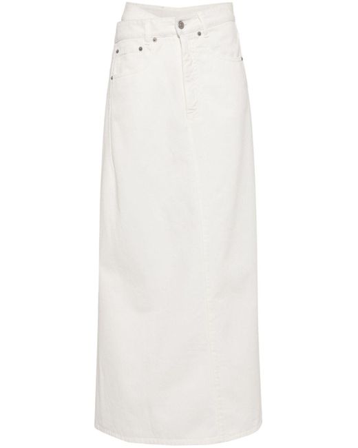 MM6 by Maison Martin Margiela White Asymmetric Denim Maxi Skirt
