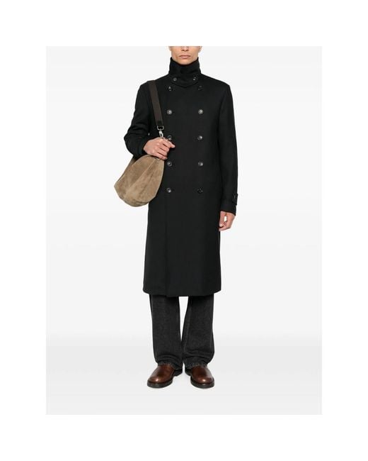 Reveres 1949 Black Double-Breasted High-Neck Coat for men