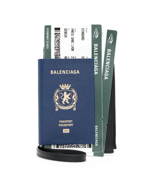 Balenciaga Blue Semi Matte Leather Passport Phone Holder Accessories for men