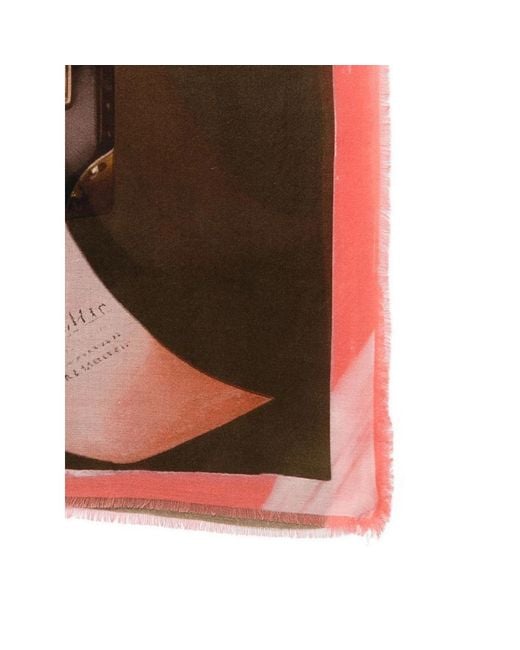 D'Aniello Pink Letter-Print Fringed Scarf