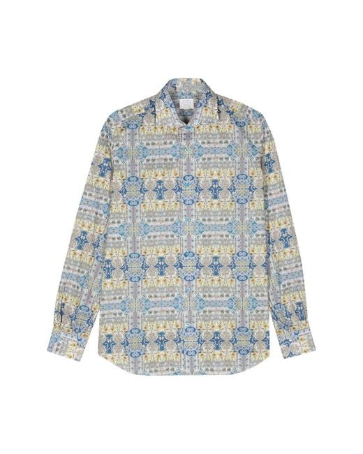 Mazzarelli Blue Floral-Print Cotton Shirt for men