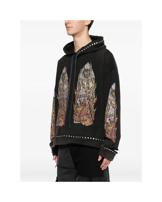Who Decides War Black Stud-Detail Graphic-Print Hoodie for men