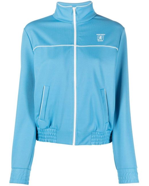 Sporty & Rich Blue Logo-Print Zip-Up Jacket