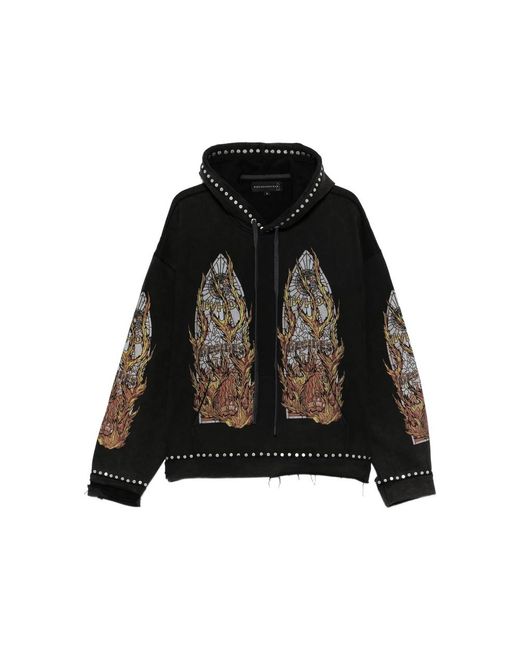 Who Decides War Black Stud-Detail Graphic-Print Hoodie for men