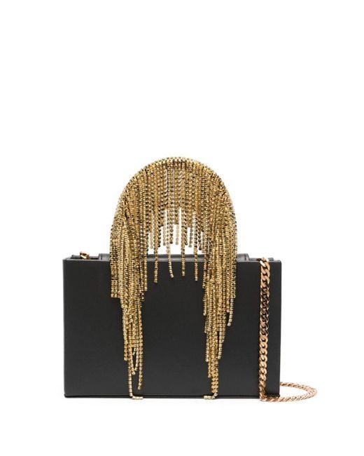 Kara Black Crystal Embellished-Fridge Leather Bag