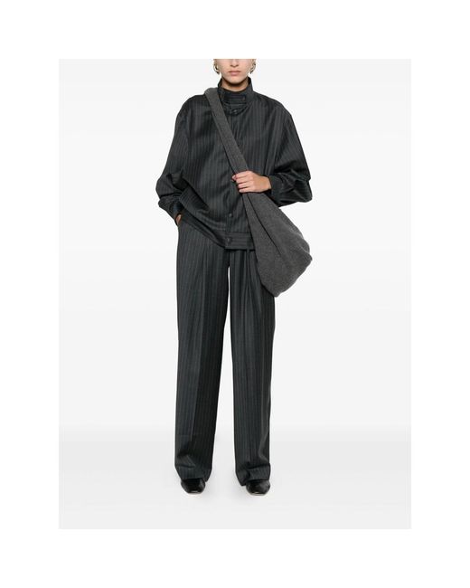 AYA MUSE Black Pinstriped Bomber Jacket