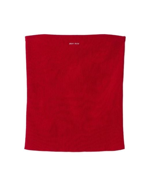 Miu Miu Red Logo-Intarsia Top
