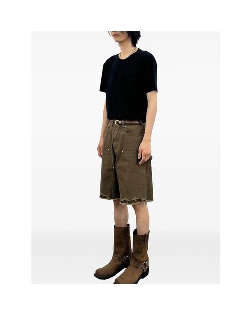 TONYWACK Green Frayed Carpenter Shorts for men
