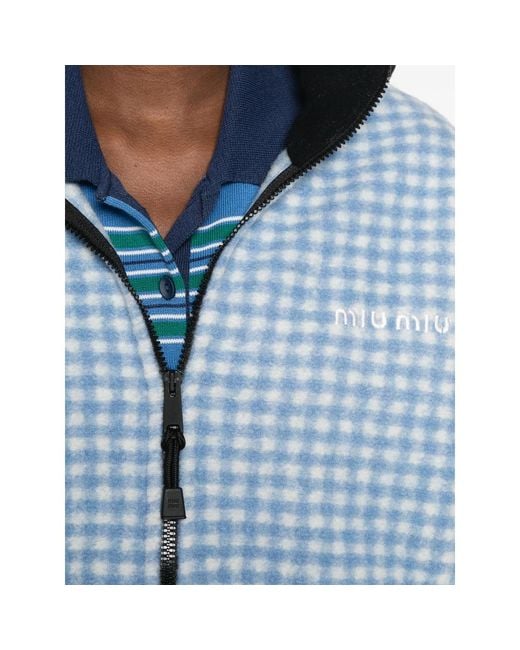 Miu Miu Blue Logo-Embroidery Cardigan