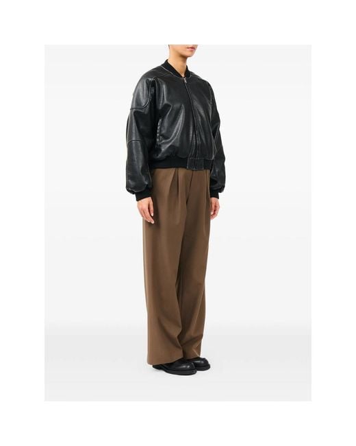 MM6 by Maison Margiela Black Faux Leather Jacket With Rib-Knit Trim