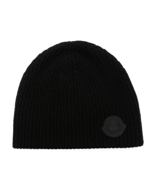 Moncler Black Logo-patch Ribbed Beanie