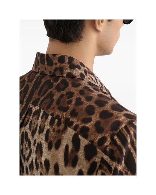 Dolce & Gabbana Brown Silk Leopard Print Shirt for men