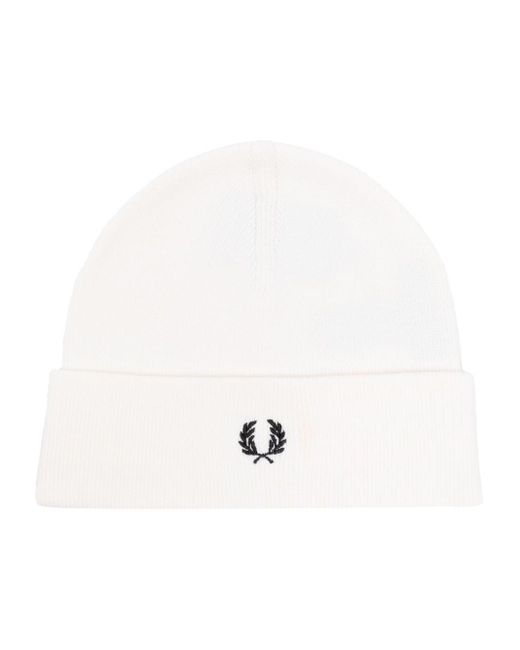 Fred Perry White Logo-embroidered Wool-blend Beanie for men