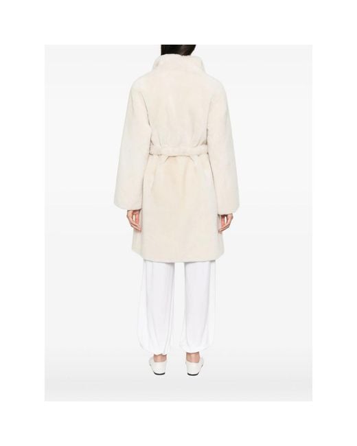 Yves Salomon Natural Belted Shearling Coat