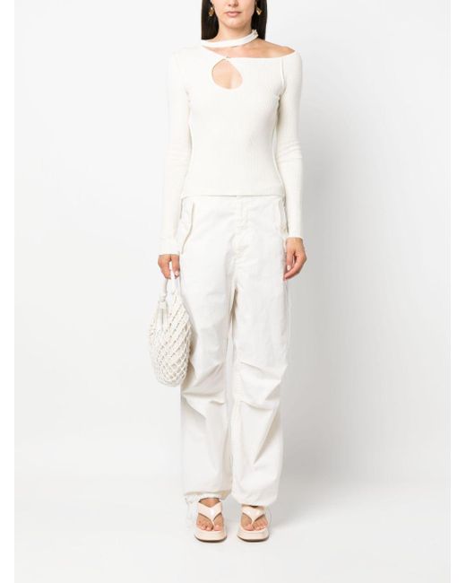 Julfer White Kylie Cut-Out Ribbed-Knit Top