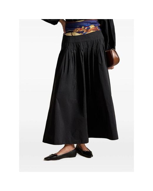 Ralph Lauren Black Pleated Flared Maxi Skirt