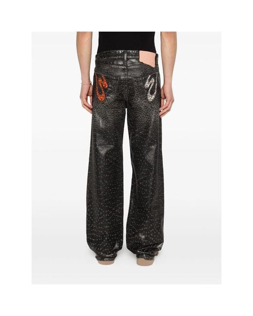 PDF Gray Leopard Print Denim Jeans for men