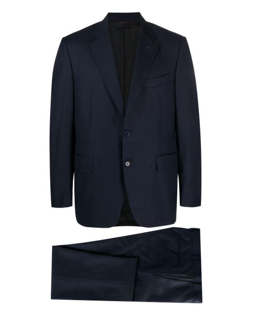Canali Blue Single-Breasted Striped Wool Suit for men