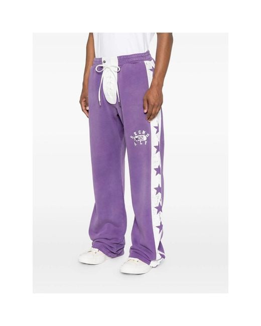 Secnd Slf Purple Lace-Up Star-Print Track Pants for men