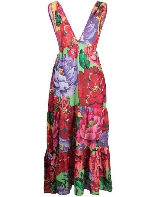 Farm Rio Red Floral-Print Cotton Maxi Dress