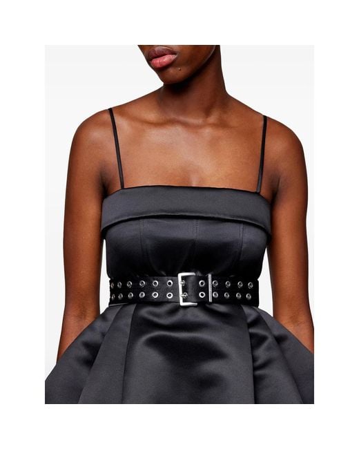 Ganni Black Mini Belted Spaghetti-Strap Dress