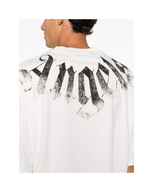 Palm Angels White Big Neck Logo Printed T-Shirt for men