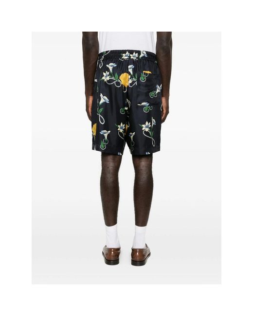 Drole de Monsieur Blue Floral-Printed Shorts for men