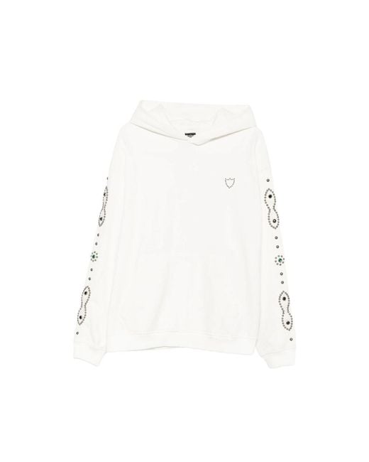 HTC White Moustache Stud-Embellished Crystal-Embellished Hoodie
