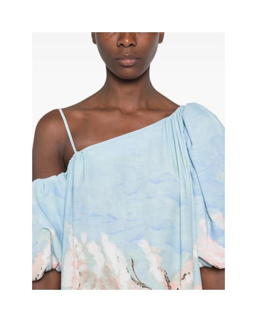 Stine Goya Blue Cherry-Blossom-Print Maxi Dress