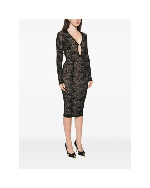 Elisabetta Franchi Black Lace-Patterned Cut-Out Midi Dress