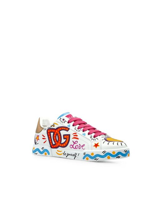Dolce & Gabbana Red Leather Sports Shoes With Logo
