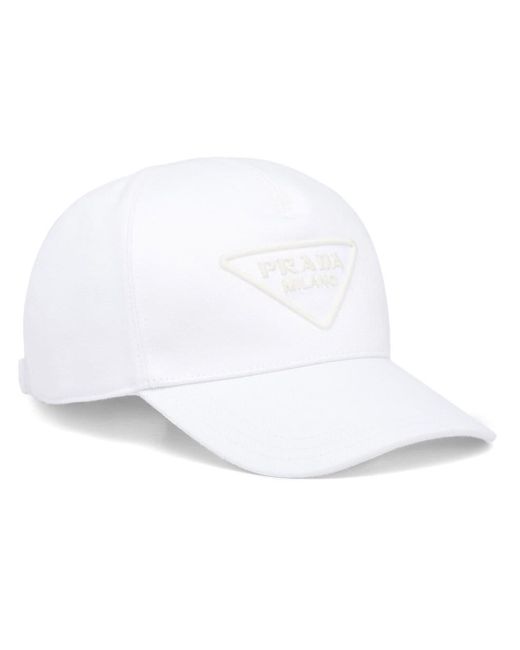 Prada White Triangle-logo Denim Baseball Cap for men