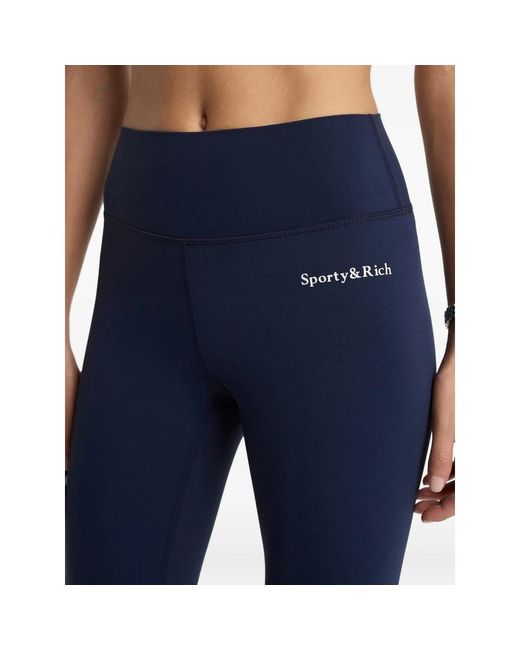 Sporty & Rich Blue High-Rise Logo Performance Trousers