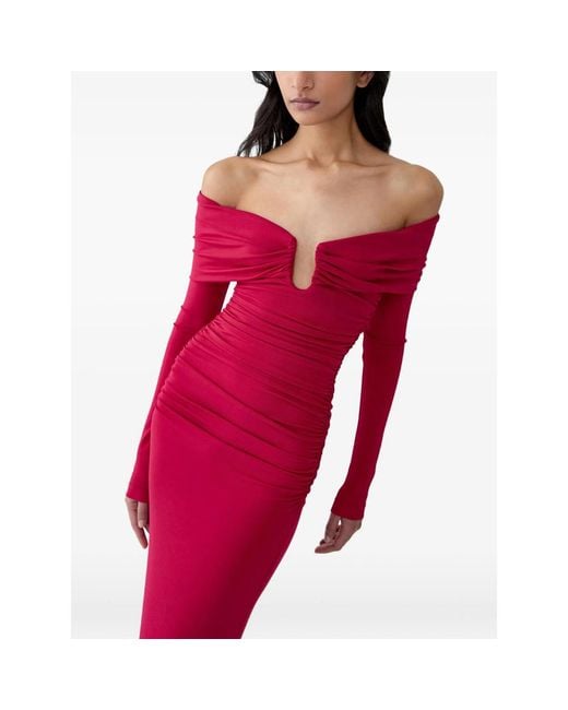 Carolina Herrera Red Off-Shoulder Midi Dress