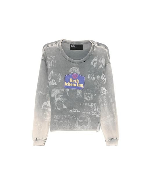 Paly Hollywood Gray Graphic-Print Long-Sleeves T-Shirt for men