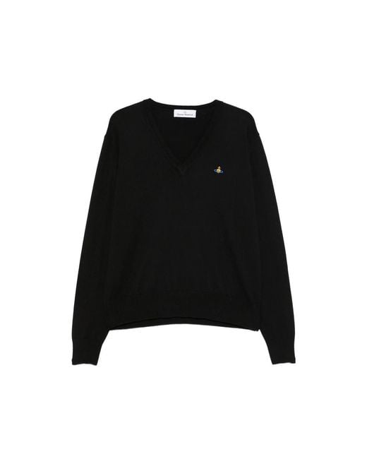 Vivienne Westwood Black Mark Orb-Embroidered V-Neck Sweater for men