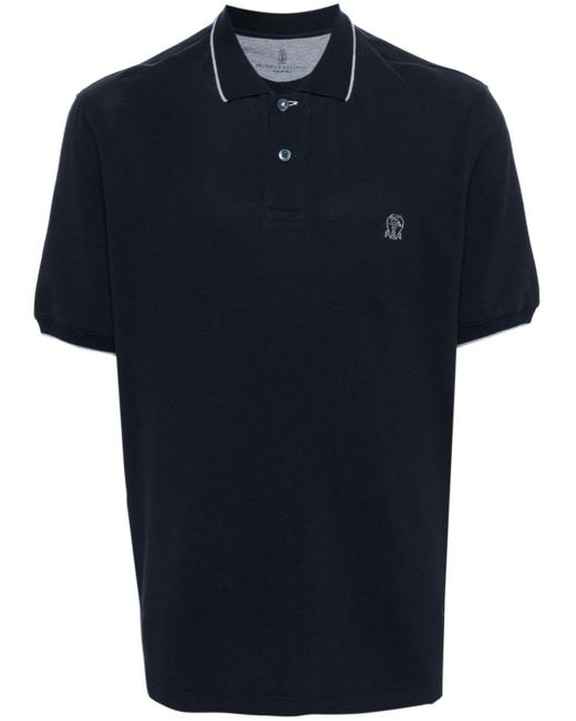 Brunello Cucinelli Blue Logo Cotton Polo Shirt for men